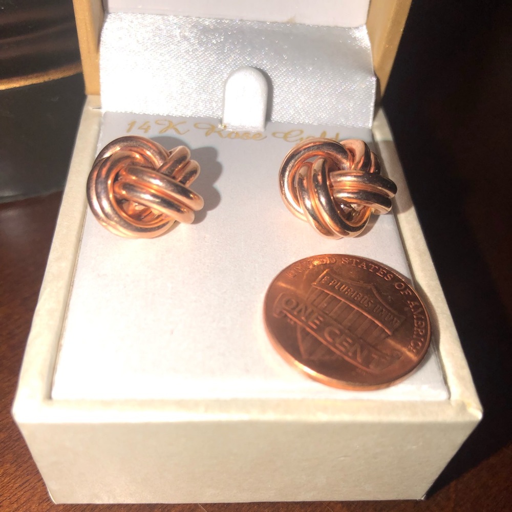 14k Rose Gold Love Knot Stud Earrings - Picture 6 of 8